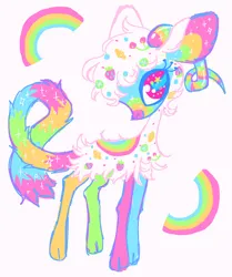 Size: 1216x1452 | Tagged: safe, artist:mylittlegoats, artist:peaceandlove26, artist:twinklewish, derpibooru import, part of a set, oc, oc:fruityswirl, unofficial characters only, goat, 2021, barely pony related, big ears, blue eyelashes, coat markings, colored eyelashes, colored head, colored horns, colored legs, colored muzzle, colored pinnae, curly tail, eyelashes, fluffy, goat oc, hair accessory, horns, image, jpeg, long tail, mane accessory, multicolored tail, non-pony oc, old art, pink eyes, profile, ram horns, simple background, smiling, solo, sparkly, sparkly ears, sparkly tail, tail, white background, white hair, wingding eyes