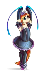 Size: 6000x9000 | Tagged: safe, artist:dacaoo, derpibooru import, oc, oc:copper moon, pony, g4, ballerina, ballet slippers, bdsm, clothes, dress, flower, flower in hair, hypnosis, image, implied hypnosis, latex, latex dress, latex socks, offscreen character, png, simple background, socks, transparent background