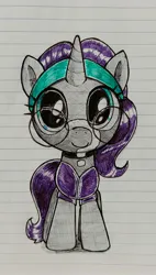 Size: 1999x3512 | Tagged: safe, artist:anonymous, derpibooru import, oc, oc:nyx, ponified, unofficial characters only, alicorn, pony, g4, alicorn oc, colored, drawthread, female, female oc, filly, filly oc, foal, glasses, horn, image, jpeg, lined paper, looking at you, ponified photo, question mark, requested art, round glasses, shaved, smiling, smiling at you, solo, standing, traditional art, wings