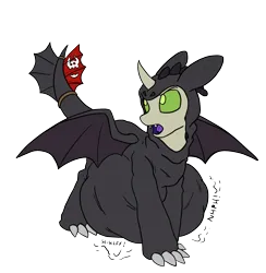 Size: 1614x1655 | Tagged: suggestive, artist:copycat, artist:theandymac, derpibooru import, oc, oc:copycat, changedling, changeling, changedling oc, changeling oc, clothes, costume, how to train your dragon, image, nightmare night, png, simple background, toothless the dragon, transparent background, vore