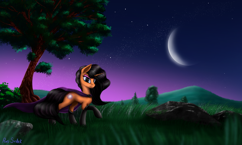 Size: 5000x3000 | Tagged: safe, artist:pony-stark, derpibooru import, pony, unicorn, battletoads, crossover, dark queen, evening, horn, image, mountain, png, rock, scenery, solo