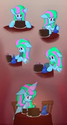 Size: 2160x4000 | Tagged: safe, artist:callichrome, derpibooru import, oc, unofficial characters only, pegasus, pony, birthday, birthday cake, cake, coat markings, crying, dappled, female, food, frown, hat, image, party hat, pegasus oc, picture frame, png, sad, solo, teary eyes, wings