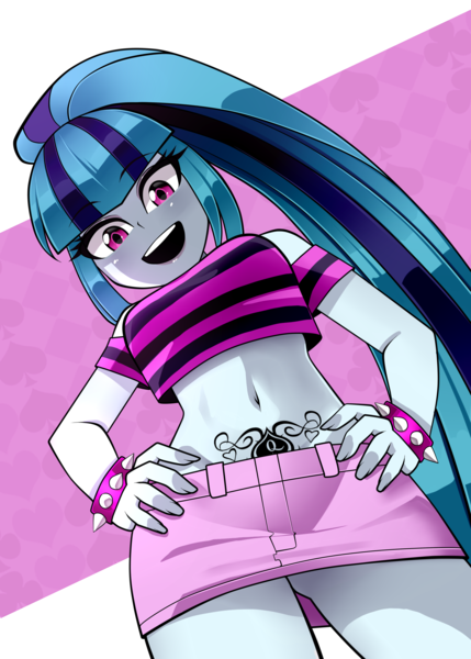 Size: 2000x2800 | Tagged: suggestive, anonymous editor, artist:nekojackun, edit, sonata dusk, equestria girls, blacked, image, png, queen of spades, sexy, slut, tattoo