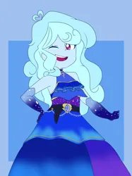 Size: 1280x1707 | Tagged: safe, artist:lirudraw, derpibooru import, oc, oc:jemimasparkle, unofficial characters only, human, equestria girls, g4, clothes, cute, dress, evening gloves, female, gloves, gown, image, jewelry, jpeg, long gloves, necklace, ocbetes, one eye closed, open mouth, open smile, princess, smiling, solo, wink