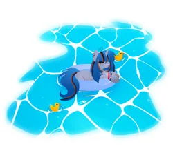 Size: 3118x3000 | Tagged: safe, artist:princessmoonsilver, derpibooru import, oc, bird, duck, pony, unicorn, horn, image, jpeg, pool toy, solo, swimming pool