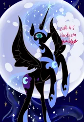 Size: 1451x2115 | Tagged: safe, artist:grimbloody, derpibooru import, nightmare moon, alicorn, pony, g4, female, full moon, image, mare, moon, png, rearing, solo, spread wings, wings