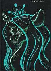 Size: 4936x6920 | Tagged: safe, artist:stirren, derpibooru import, queen chrysalis, changeling, pony, bust, crown, image, jewelry, png, portrait, regalia, scan, simple background, transparent background