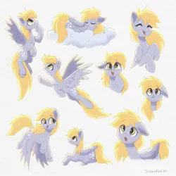 Size: 2048x2048 | Tagged: safe, artist:scheadar, derpibooru import, derpy hooves, pegasus, pony, g4, cloud, eye clipping through hair, eyebrows, eyebrows visible through hair, female, flying, image, jpeg, lying down, mare, on a cloud, prone, simple background, sleeping, solo, white background