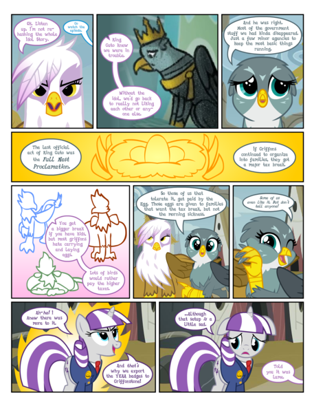 Size: 1600x2100 | Tagged: questionable, artist:flash equestria photography, derpibooru import, gabby, gilda, king guto, twilight velvet, comic:yeaa, derpibooru exclusive, excited, government, griffonstone, image, large belly, nest, one eye closed, png, pregnant, sad, wink