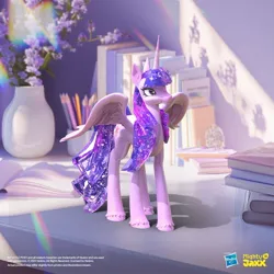 Size: 1080x1080 | Tagged: safe, derpibooru import, official, princess twilight 2.0, twilight sparkle, twilight sparkle (alicorn), alicorn, pony, the last problem, concave belly, english, ethereal mane, ethereal tail, female, figurine, hasbro, hasbro logo, image, indoors, jpeg, kwistal plus, logo, mare, mighty jaxx, older, older twilight, older twilight sparkle (alicorn), partially open wings, quadrupedal, slender, tail, tall, thin, toy, unshorn fetlocks, wings