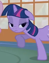 Size: 421x543 | Tagged: safe, derpibooru import, screencap, twilight sparkle, pony, unicorn, bridle gossip, g4, season 1, animation error, colored eyelashes, female, floppy ears, horn, image, mare, mid-blink screencap, offscreen character, png, purple eyelashes, solo, sugarcube corner, unicorn twilight