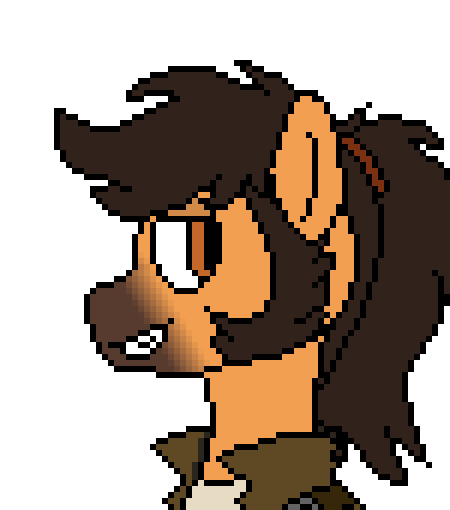 Size: 450x510 | Tagged: safe, artist:nukepony360, derpibooru import, oc, oc:flintlock, unofficial characters only, earth pony, pony, artfight, bust, clothes, digital art, hair tie, image, jacket, male, pixel art, png, portrait, sideburns, simple background, solo, stallion, transparent background