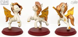 Size: 2000x943 | Tagged: safe, artist:ewc workshop, artist:sunny way, derpibooru import, pipp petals, pegasus, pony, g5, my little pony: a new generation, 3d print, art, artwork, craft, female, feral, figurine, flying, gold, image, irl, mare, my little pony, painting, photo, png, sculpture, solo, spread wings, statue, stone, wings