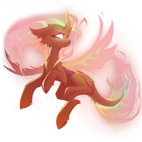 Size: 1000x1000 | Tagged: safe, artist:blcksswn, derpibooru import, fluttershy, kirin, nirik, pony, g4, black background, cheek fluff, collaboration, collaboration:bestiary of fluttershy, curved horn, ear fluff, female, fetlock tuft, fiery wings, fire, frog (hoof), frown, glow, glowing eyes, hoof fluff, horn, image, leg fluff, leonine tail, lineless, mane of fire, mare, narrowed eyes, pink mane, pink tail, png, simple background, solo, species swap, tail, tail fluff, tail of fire, transparent background, underhoof, white eyes, wings