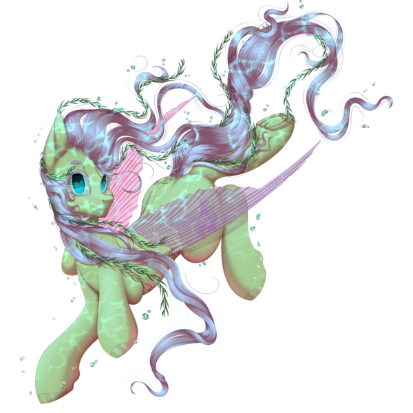 Size: 1000x1000 | Tagged: safe, artist:gunya, derpibooru import, fluttershy, kelpie, pony, g4, collaboration, collaboration:bestiary of fluttershy, female, fin wings, fins, image, mare, png, simple background, solo, species swap, swimming, transparent background, wings