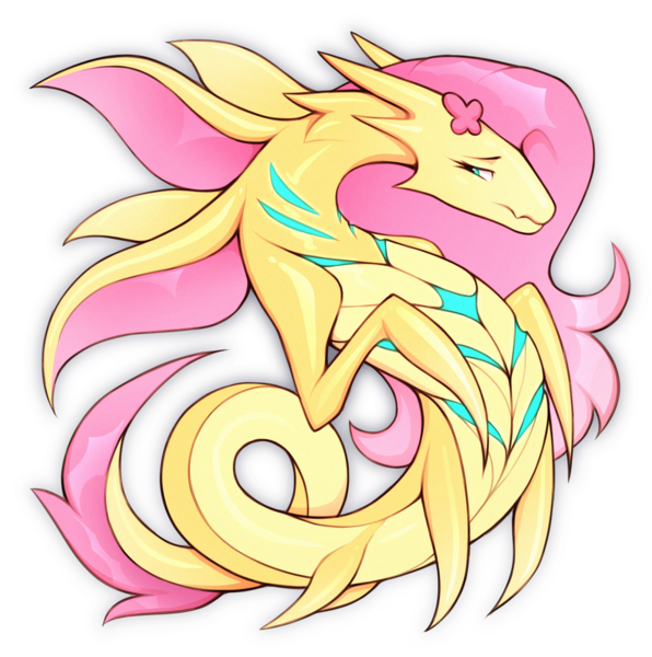 Size: 1000x1007 | Tagged: safe, artist:argigen, derpibooru import, fluttershy, leviathan, g4, collaboration, collaboration:bestiary of fluttershy, female, image, png, simple background, solo, species swap, transparent background