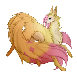 Size: 1000x1000 | Tagged: safe, artist:atelgo, derpibooru import, fluttershy, g4, chest fluff, collaboration, collaboration:bestiary of fluttershy, female, image, kitsune, png, simple background, solo, species swap, transparent background