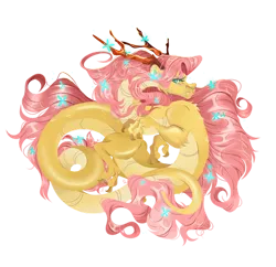 Size: 1000x969 | Tagged: safe, artist:mouse tail, derpibooru import, fluttershy, dragon, eastern dragon, g4, antlers, collaboration, collaboration:bestiary of fluttershy, female, image, png, simple background, solo, species swap, transparent background