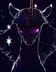 Size: 3200x4096 | Tagged: safe, ai content, anonymous editor, derpibooru import, edit, machine learning generated, prompter:enterusxrname, stable diffusion, twilight sparkle, unicorn, g4, badass, dark, front view, generator:ponydiffusion, generator:purplesmart.ai, image, metal as fuck, one punch man, png, silhouette, solo, stars, twilight snapple, unicorn twilight, upscaled, xk-class end-of-the-world scenario