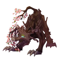 Size: 1000x1000 | Tagged: safe, artist:dorkmark, artist:taneysha, derpibooru import, fluttershy, timber wolf, g4, cherry blossoms, collaboration, collaboration:bestiary of fluttershy, female, flower, flower blossom, image, png, simple background, solo, species swap, timber wolfified, transparent background