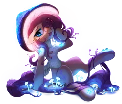 Size: 1000x856 | Tagged: safe, artist:astralblues, derpibooru import, fluttershy, mushroom pony, original species, pegasus, pony, g4, chest fluff, collaboration, collaboration:bestiary of fluttershy, colored eyebrows, eyebrows, female, floppy ears, glow, glowing mushroom, high res, image, looking at you, mare, mushroom, mushroomified, open mouth, open smile, png, signature, simple background, sitting, smiling, smiling at you, solo, species swap, transparent background, underhoof, wings