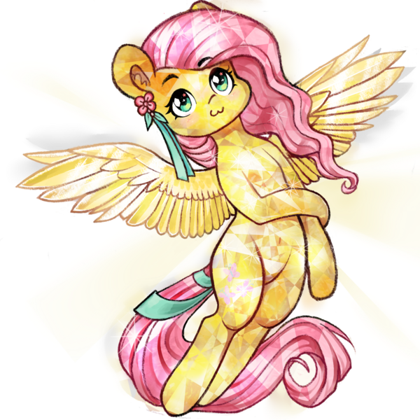 Size: 1000x1000 | Tagged: safe, artist:krista-21, derpibooru import, fluttershy, crystal pony, pegasus, pony, :3, collaboration, collaboration:bestiary of fluttershy, female, flying, image, mare, png, simple background, solo, spread wings, transparent background, wings