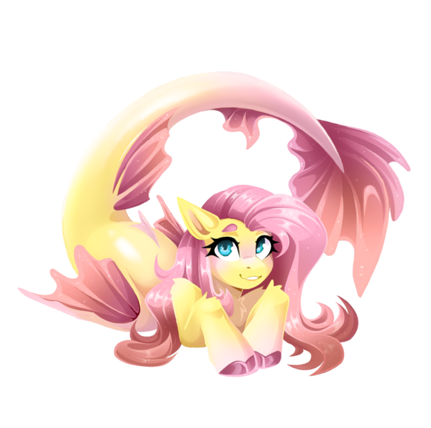 Size: 1000x991 | Tagged: safe, artist:buvanybu, derpibooru import, fluttershy, merpony, pegasus, pony, seapony (g4), g4, blue eyes, blushing, chest fluff, cloven hooves, collaboration, collaboration:bestiary of fluttershy, cute, digital art, dorsal fin, eyelashes, female, fin, fin wings, fins, fish tail, image, looking at you, lying down, mare, pink mane, pink tail, png, seaponified, seapony fluttershy, shyabetes, simple background, smiling, smiling at you, solo, sparkles, species swap, tail, transparent background, unshorn fetlocks, wings