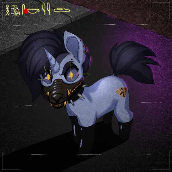 Size: 2000x2000 | Tagged: safe, artist:zettaidullahan, derpibooru import, oc, oc:tansha, unofficial characters only, unicorn, cyberpunk, horn, image, png, solo