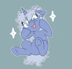 Size: 1082x1028 | Tagged: safe, artist:bluemoon, derpibooru import, oc, oc:misty mourn, unicorn, blind, horn, image, messy mane, png, silly