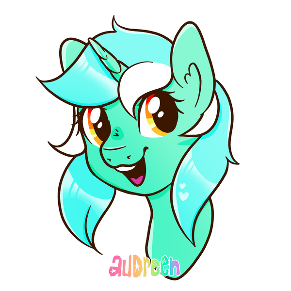 Size: 2100x2100 | Tagged: safe, artist:mavdpie, derpibooru import, lyra heartstrings, pony, unicorn, g4, black outlines, bust, horn, image, png, portrait, simple background, smiling, solo, white background