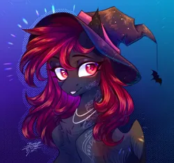 Size: 3440x3240 | Tagged: safe, artist:jsunlight, derpibooru import, oc, oc:juliasunlight, unofficial characters only, pegasus, pony, gradient background, hat, image, png, solo, witch hat