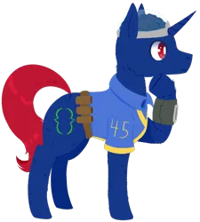 Size: 920x1020 | Tagged: safe, artist:squeezymouse, derpibooru import, oc, oc:bit shift, unofficial characters only, pony, unicorn, fallout equestria, brain, catchlights, clothes, commission, horn, image, jumpsuit, lineartless, male, male oc, organs, pipboy, png, red eyes, shirt, simple background, solo, stallion, stallion oc, transparent background, unicorn oc, white pupils