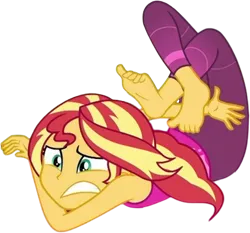 Size: 2699x2520 | Tagged: safe, derpibooru import, editor:mrtoonlover83, sunset shimmer, human, equestria girls, g4, clothes, feet, female, image, pants, png, solo, uncomfortable, yoga, yoga pants