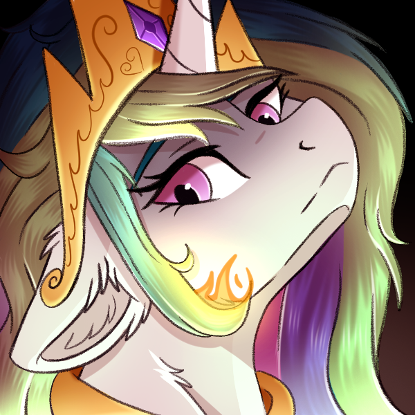 Size: 600x600 | Tagged: safe, artist:decemberbreeze, derpibooru import, princess celestia, alicorn, pony, angry, bust, crown, female, fire, floppy ears, frown, image, jewelry, mare, png, portrait, ragelestia, regalia, solo, this will end in daybreaker