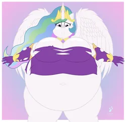 Size: 1809x1757 | Tagged: suggestive, artist:duragan, derpibooru import, princess celestia, alicorn, anthro, air inflation, belly, belly button, belly expansion, blimpestia, body expansion, breast expansion, breasts, busty princess celestia, clothes, female, growth, image, inflating, inflation, png, puffy cheeks, story included, swelling, thighs, this will end in explosions, thunder thighs, torn clothes, wardrobe malfunction, worried