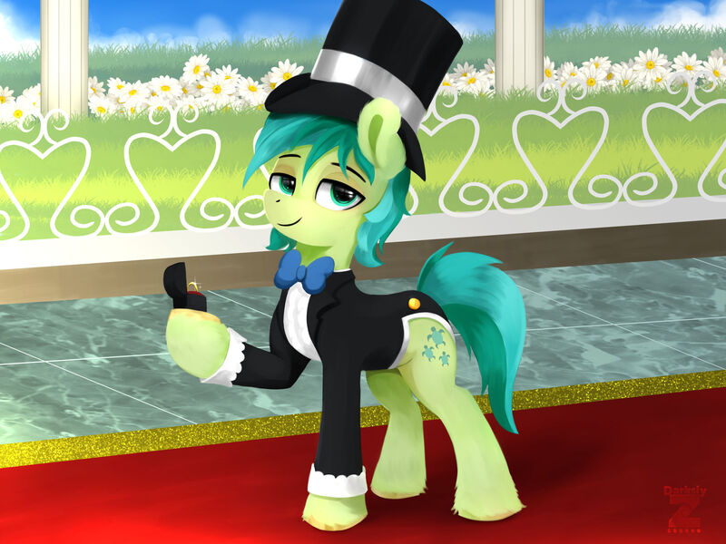 Size: 2400x1800 | Tagged: safe, artist:darksly, derpibooru import, sandbar, earth pony, pony, bowtie, clothes, commission, hat, image, jpeg, lidded eyes, looking at you, male, solo, suit, top hat