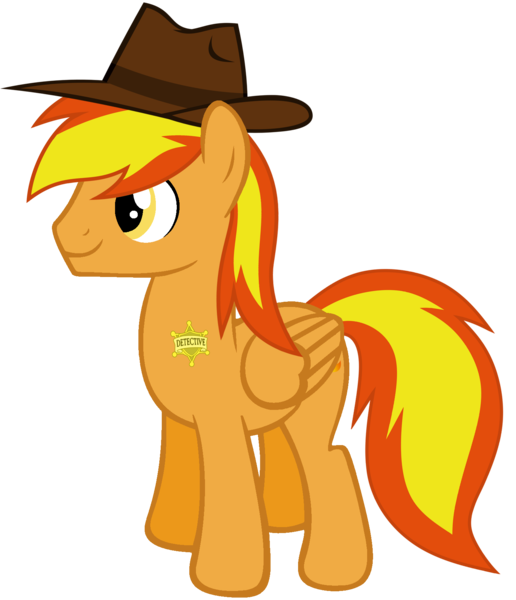 Size: 1480x1720 | Tagged: safe, artist:rogan140, derpibooru import, oc, oc:firey ratchet, unofficial characters only, pegasus, pony, g4, badge, detective, fedora, hat, image, male, png, simple background, stallion, transparent background