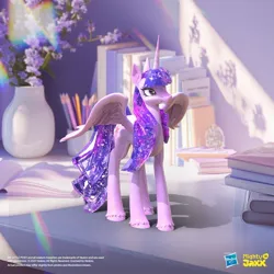 Size: 1080x1080 | Tagged: safe, derpibooru import, official, part of a set, princess twilight 2.0, twilight sparkle, twilight sparkle (alicorn), alicorn, pony, the last problem, concave belly, english, ethereal mane, ethereal tail, female, figurine, hasbro, hasbro logo, image, indoors, jpeg, kwistal plus, logo, long legs, mare, mighty jaxx, older, older twilight, older twilight sparkle (alicorn), partially open wings, quadrupedal, slender, tail, tall, thin, toy, unshorn fetlocks, wings