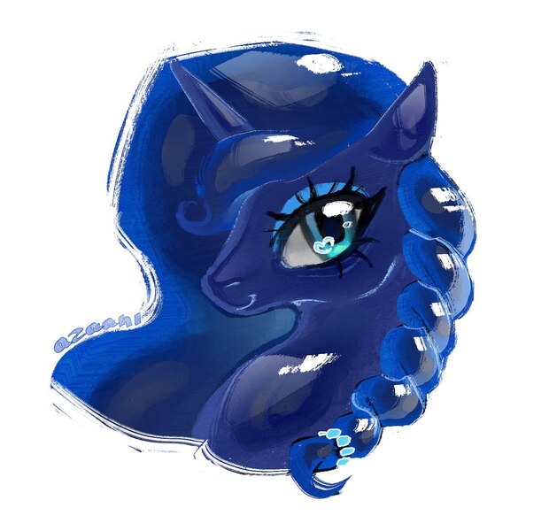 Size: 1280x1238 | Tagged: safe, artist:azaani, derpibooru import, princess luna, alicorn, pony, g4, bust, female, heart, heart eyes, image, jpeg, looking at you, mare, signature, simple background, smiling, smiling at you, solo, white background, wingding eyes