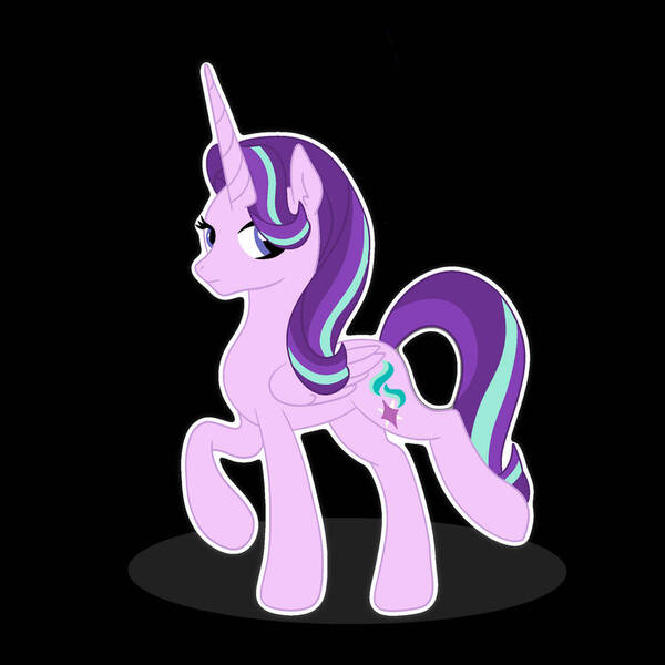 Size: 894x894 | Tagged: safe, artist:harriet0105, derpibooru import, starlight glimmer, alicorn, pony, alicornified, black background, female, horn, image, jpeg, long horn, mare, race swap, simple background, slender, solo, standing on two hooves, starlicorn, thin, xk-class end-of-the-world scenario