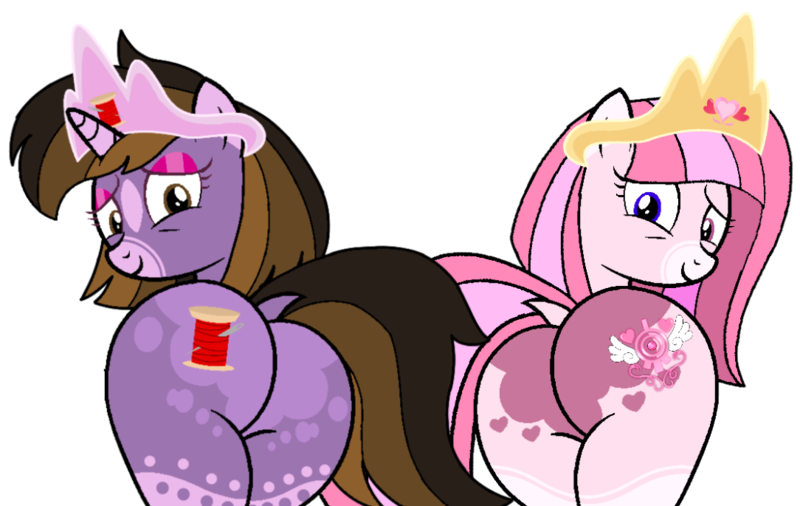 Size: 1084x685 | Tagged: suggestive, artist:muhammad yunus, derpibooru import, oc, oc:annisa trihapsari, oc:princess kincade, unofficial characters only, earth pony, pony, annibutt, base used, butt, dock, duo, duo female, female, image, looking at you, looking back, looking back at you, plot, plot pair, png, sexy, simple background, tail, transparent background