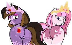 Size: 1084x685 | Tagged: suggestive, artist:muhammad yunus, derpibooru import, oc, oc:annisa trihapsari, oc:princess kincade, unofficial characters only, earth pony, pony, annibutt, base used, butt, dock, duo, duo female, female, image, looking at you, looking back, looking back at you, plot, plot pair, png, sexy, simple background, tail, transparent background