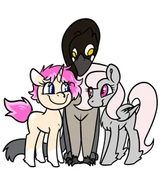 Size: 2800x3000 | Tagged: safe, artist:katyusha, derpibooru import, oc, oc:busker, oc:eris, oc:violet, unofficial characters only, bird, goose, gryphon, hybrid, pegasus, pony, unicorn, horn, hybrid oc, image, png