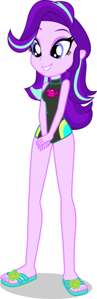 Size: 1443x4408 | Tagged: safe, alternate version, artist:dustinwatsongkx, derpibooru import, edit, starlight glimmer, human, equestria girls, g4, accessory swap, clothes, clothes swap, feet, female, fluttershy's one-piece swimsuit, fluttershy's swimsuit, fluttershy's wetsuit, image, my little pony equestria girls: better together, one-piece swimsuit, png, sandals, simple background, solo, swimsuit, swimsuit edit, swimsuit swap, transparent background, vector