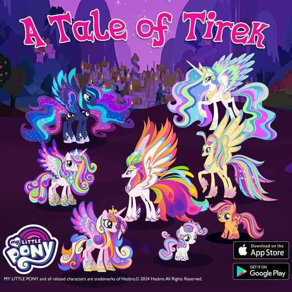 Size: 1080x1080 | Tagged: safe, derpibooru import, princess cadance, princess celestia, princess flurry heart, princess luna, princess skystar, queen novo, scootaloo, sweetie belle, alicorn, pegasus, unicorn, my little pony: the movie, gameloft, horn, image, jpeg, older, older flurry heart, rainbow power, rainbow power-ified