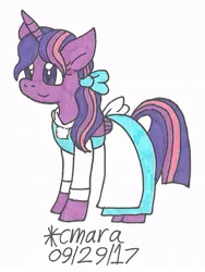 Size: 612x816 | Tagged: safe, artist:cmara, derpibooru import, twilight sparkle, twilight sparkle (alicorn), alicorn, pony, alternate hairstyle, beauty and the beast, belle, clothes, costume, cute, dress, female, image, jpeg, mare, nightmare night, solo, twiabetes