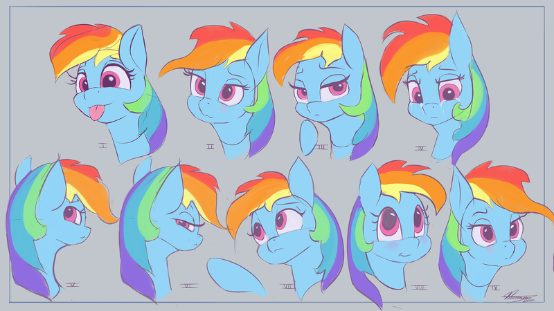 Size: 4038x2271 | Tagged: safe, artist:auroriia, artist:auroriia1, artist:journeyxp13, derpibooru import, rainbow dash, pegasus, pony, g4, :p, angry, blushing, bust, crying, expressions, facial expressions, female, high res, image, looking at you, looking back, looking back at you, mare, multeity, png, portrait, sad, solo, tongue out