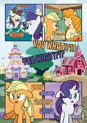 Size: 2482x3509 | Tagged: safe, artist:alexdti, derpibooru import, applejack, hondo flanks, pear butter, rarity, pony, comic:how we met, carousel boutique, female, filly, filly applejack, filly rarity, image, png, sweet apple acres barn, younger