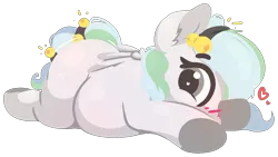 Size: 1092x615 | Tagged: safe, artist:rhythmpixel, derpibooru import, oc, oc:river chime, unofficial characters only, pegasus, pony, bells, belly, blushing, female, heart, heart eyes, image, lying down, mare, png, simple background, solo, transparent background, wingding eyes