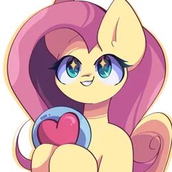 Size: 2300x2300 | Tagged: safe, artist:miryelis, derpibooru import, fluttershy, pegasus, pony, cute, heart, image, long hair, png, shyabetes, simple background, smiling, solo, sparkles, sticker, transparent background